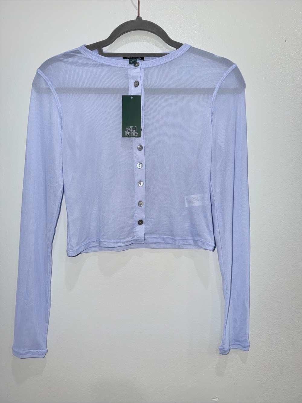 wild fable Lavender Sheer Long-Sleeve Button Crop Top - Picture 2 of 4